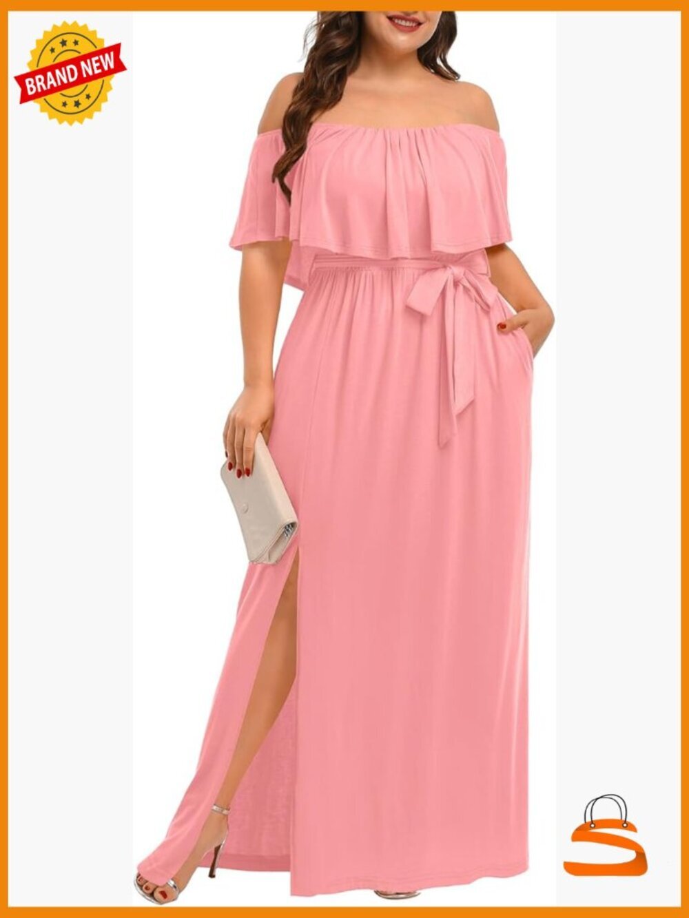Plus Size Off The Shoulder Maxi Dress with Pockets